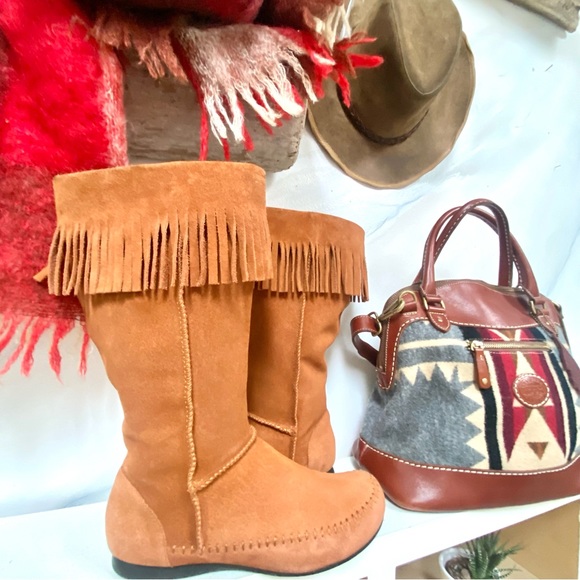 80s/90s Sweet fringe leather suede vintage boho booties hippy/retro/native vibe - Picture 3 of 10